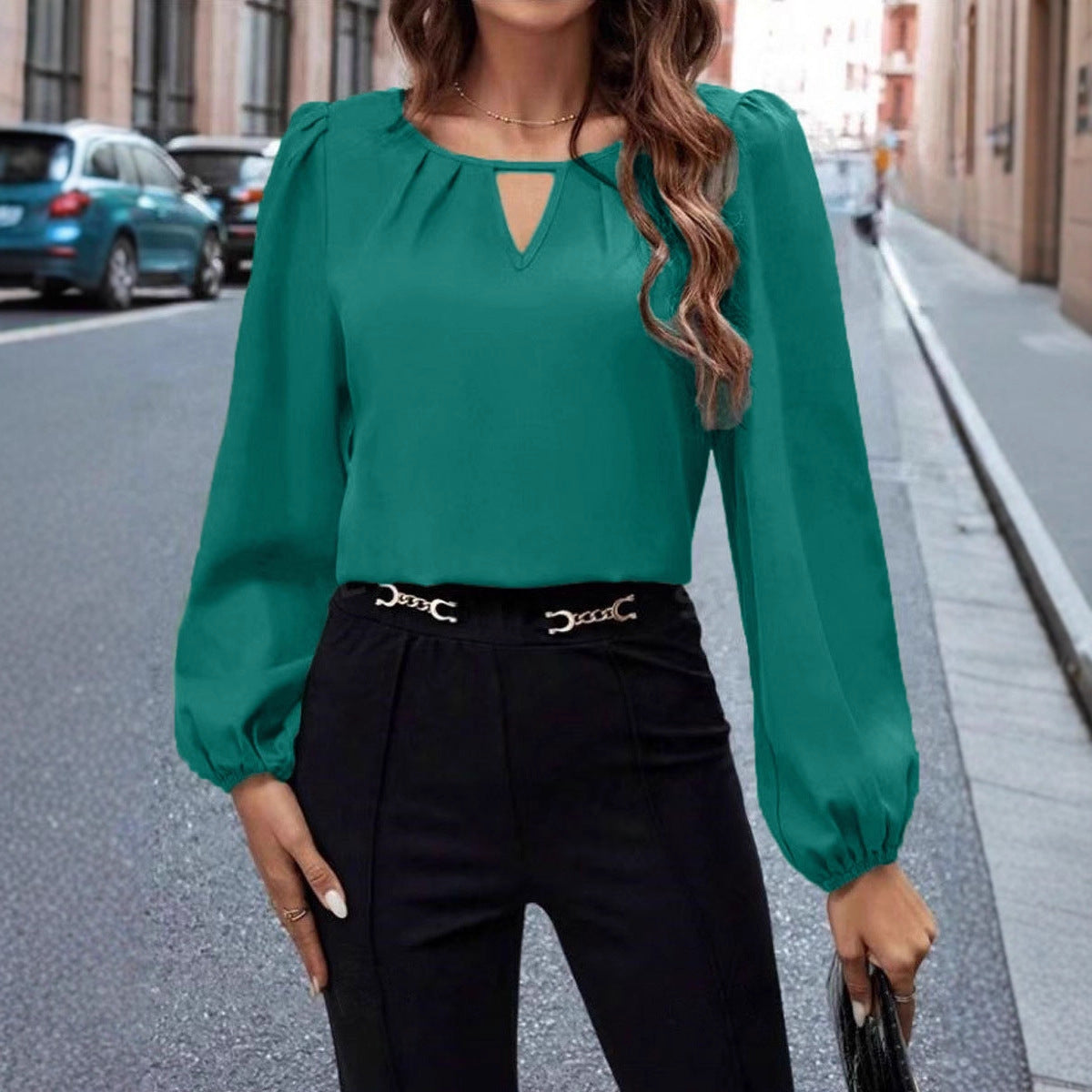European and American Cross-Border Women's Satin Shirt Women's Export Amazon Imitation Silk Casual Pleated Long-Sleeved Top