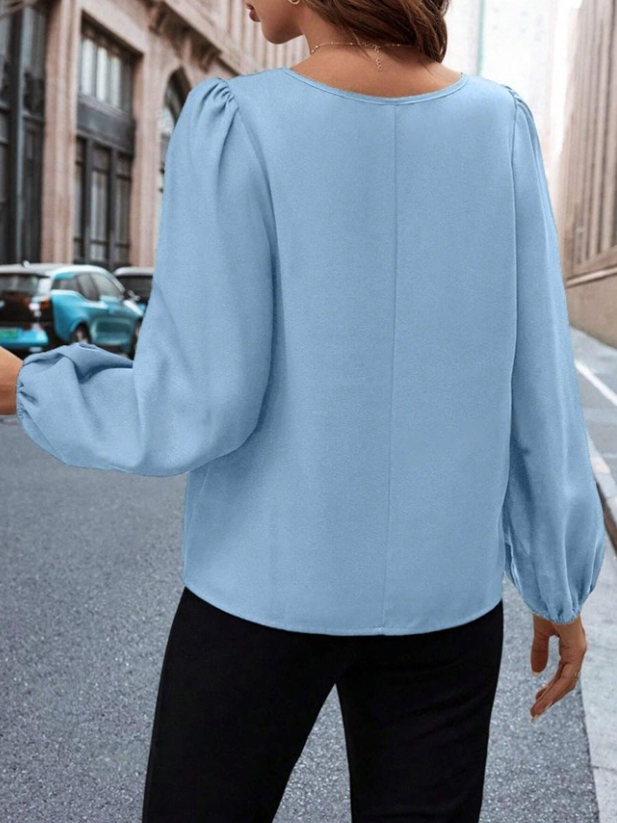 European and American Cross-Border Women's Satin Shirt Women's Export Amazon Imitation Silk Casual Pleated Long-Sleeved Top