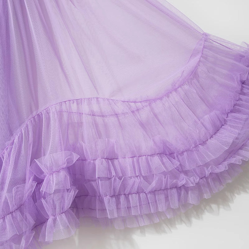 Autumn Heavy Industry Fungus Edge Splicing Large Hem Tutu Skirt High Waist A-Line Fairy Elegant Cake Skirt Mesh Skirt