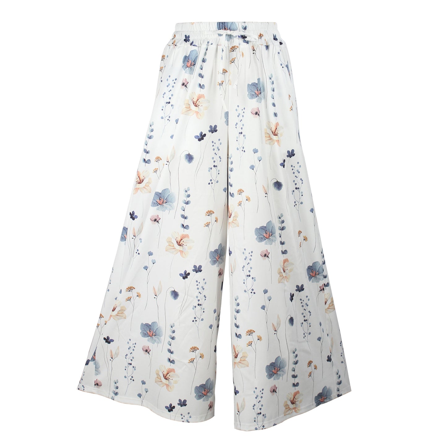 Cross-border Amazon European and American Spring and Autumn Flower Printed Casual Loose Pants Pocket Staggered Waist Elegant Wide Leg Pants