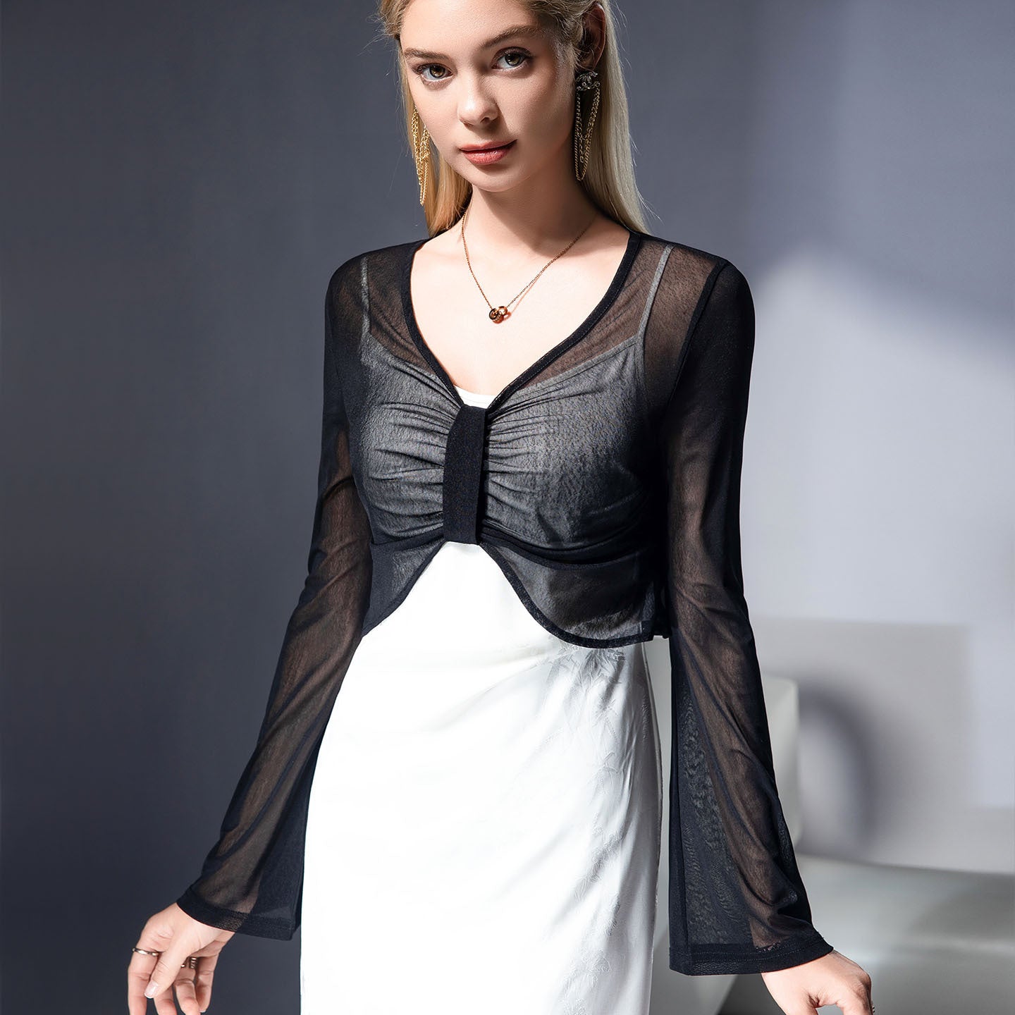 Designed Thin Mesh Blouse Spring and Summer Outer Top