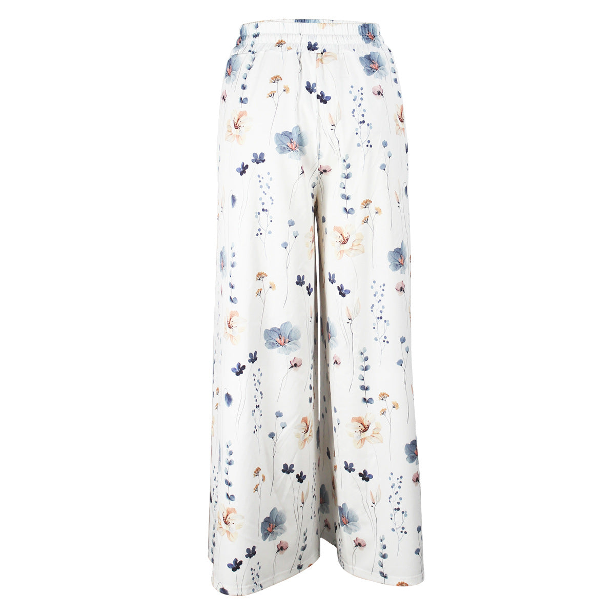 Cross-border Amazon European and American Spring and Autumn Flower Printed Casual Loose Pants Pocket Staggered Waist Elegant Wide Leg Pants