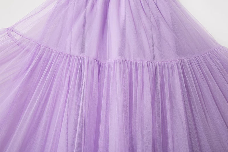 Autumn Heavy Industry Fungus Edge Splicing Large Hem Tutu Skirt High Waist A-Line Fairy Elegant Cake Skirt Mesh Skirt