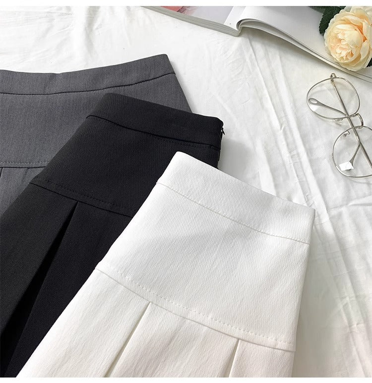 Grey Pleated Skirt Women's Spring and Autumn High Waist Skirt Design Sense Slimming All-match Anti-glare A- line Skirt 2024 New Style