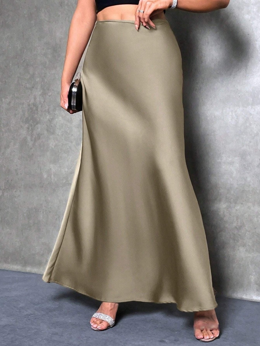 Foreign Trade Cross-Border Satin Skirt Spring and Summer New European and American Amazon Simple Imitation Silk Long Skirt Women's Clothing