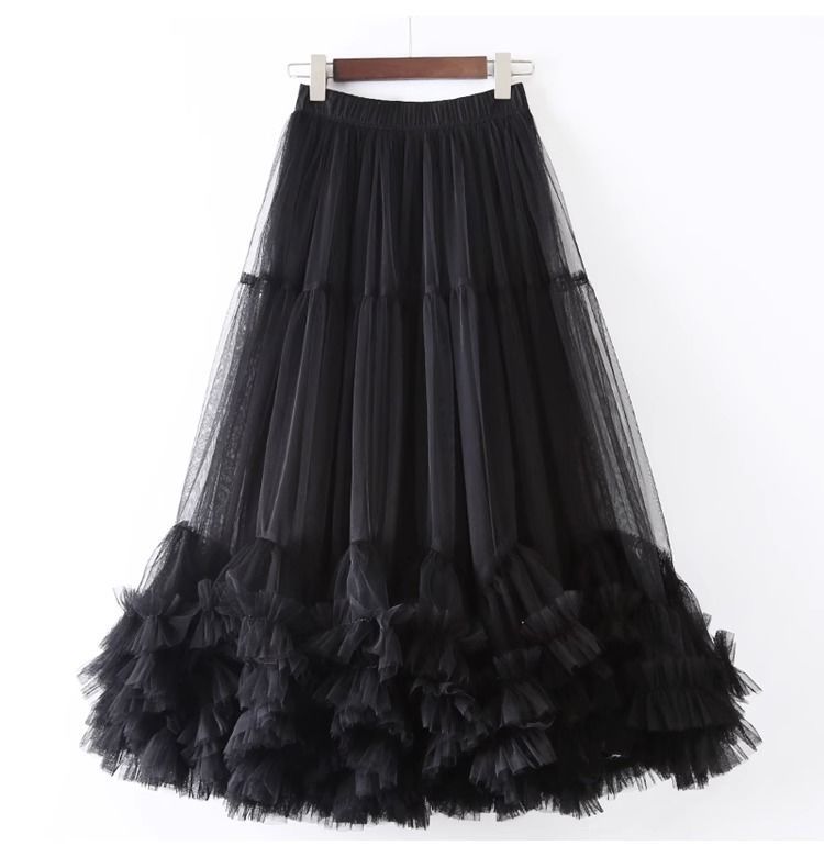 Autumn Heavy Industry Fungus Edge Splicing Large Hem Tutu Skirt High Waist A-Line Fairy Elegant Cake Skirt Mesh Skirt