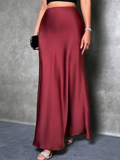 Foreign Trade Cross-Border Satin Skirt Spring and Summer New European and American Amazon Simple Imitation Silk Long Skirt Women's Clothing