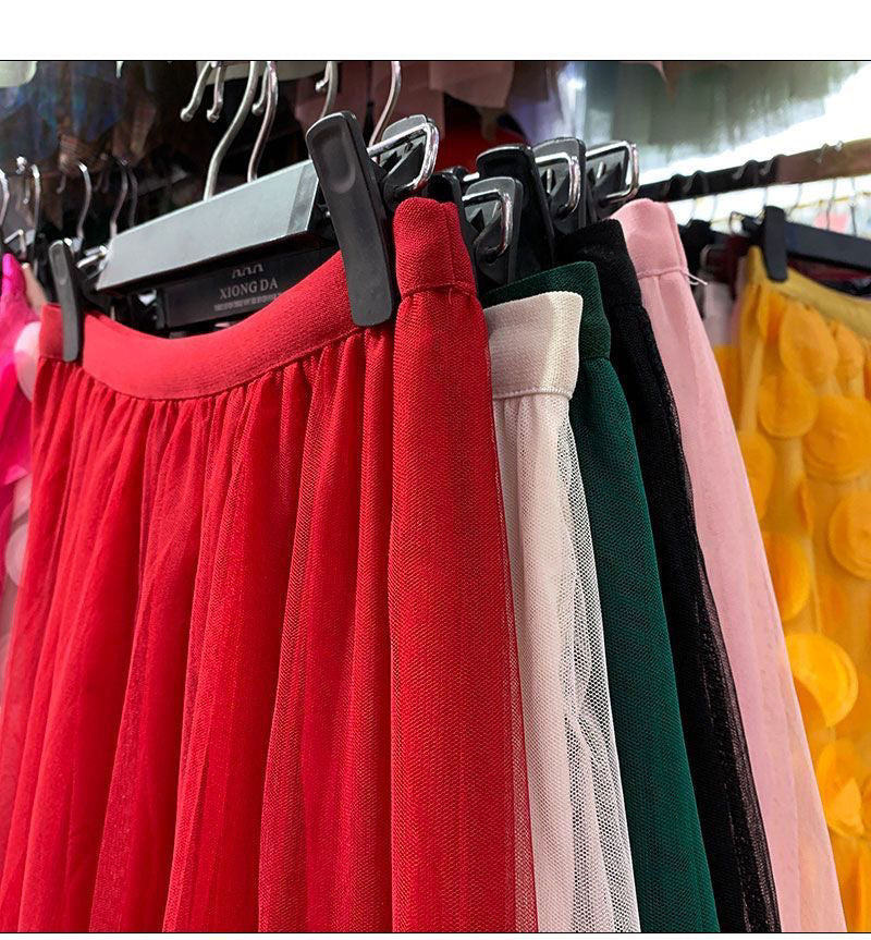 Autumn Heavy Industry Fungus Edge Splicing Large Hem Tutu Skirt High Waist A-Line Fairy Elegant Cake Skirt Mesh Skirt
