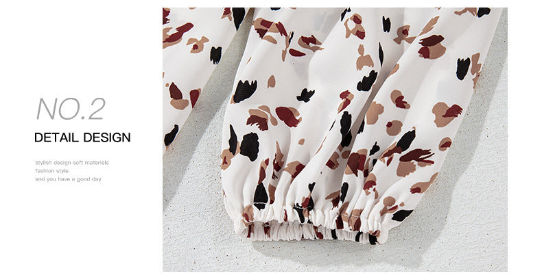 Trendy European and American Fashion Leopard Print Chiffon Blouse for Women Early Autumn New Stylish Commuter Stand Collar Long Sleeve Pullover Top