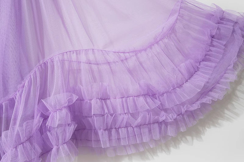 Autumn Heavy Industry Fungus Edge Splicing Large Hem Tutu Skirt High Waist A-Line Fairy Elegant Cake Skirt Mesh Skirt
