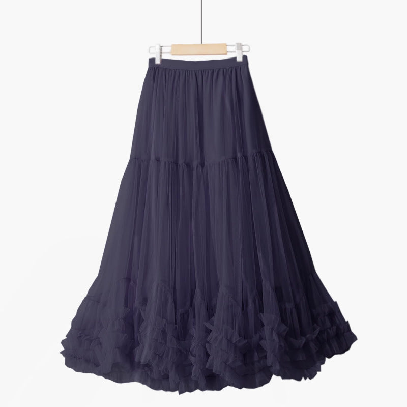 Autumn Heavy Industry Fungus Edge Splicing Large Hem Tutu Skirt High Waist A-Line Fairy Elegant Cake Skirt Mesh Skirt