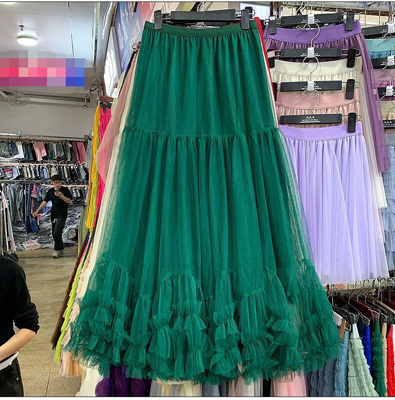 Autumn Heavy Industry Fungus Edge Splicing Large Hem Tutu Skirt High Waist A-Line Fairy Elegant Cake Skirt Mesh Skirt
