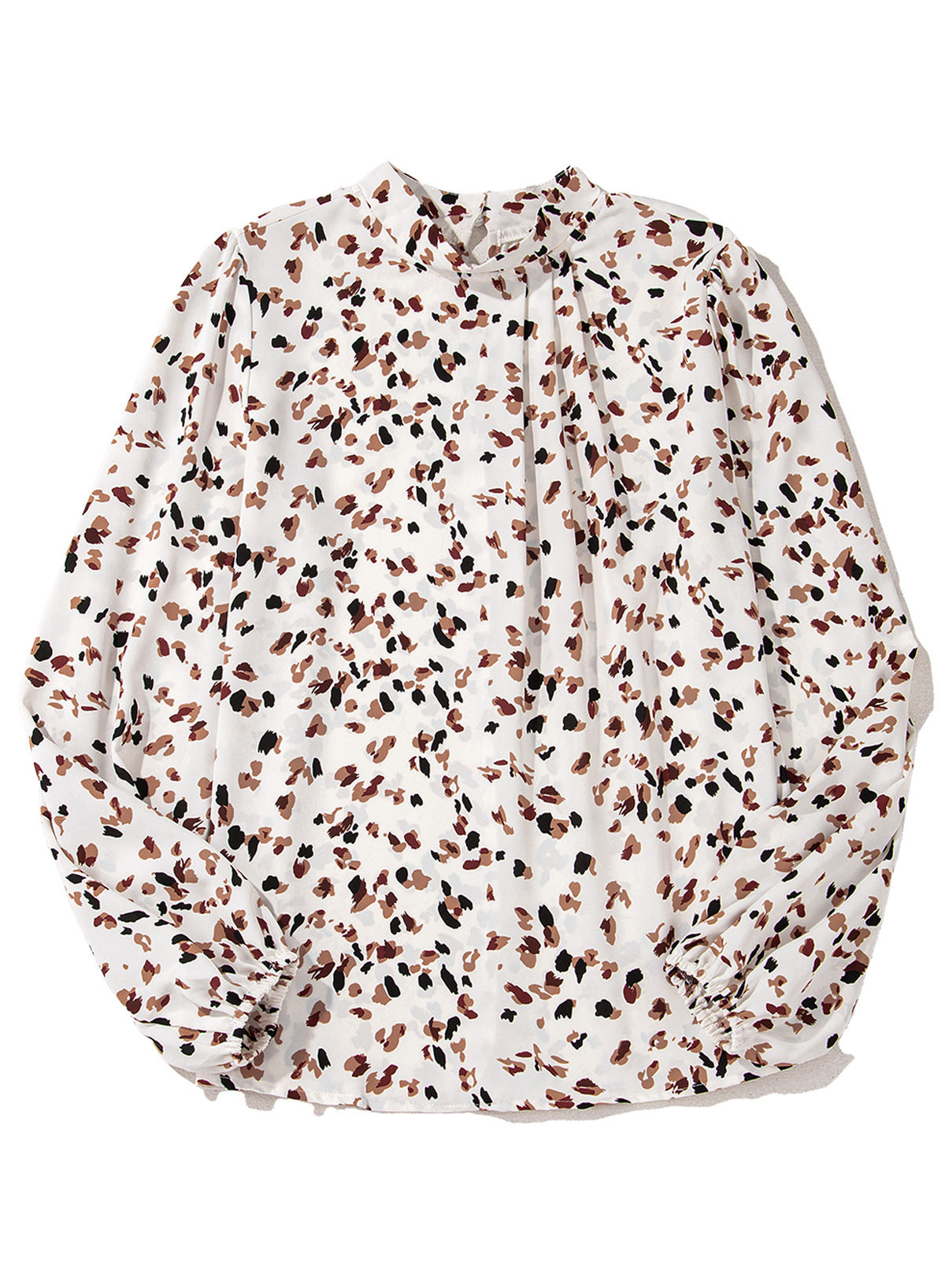 Trendy European and American Fashion Leopard Print Chiffon Blouse for Women Early Autumn New Stylish Commuter Stand Collar Long Sleeve Pullover Top