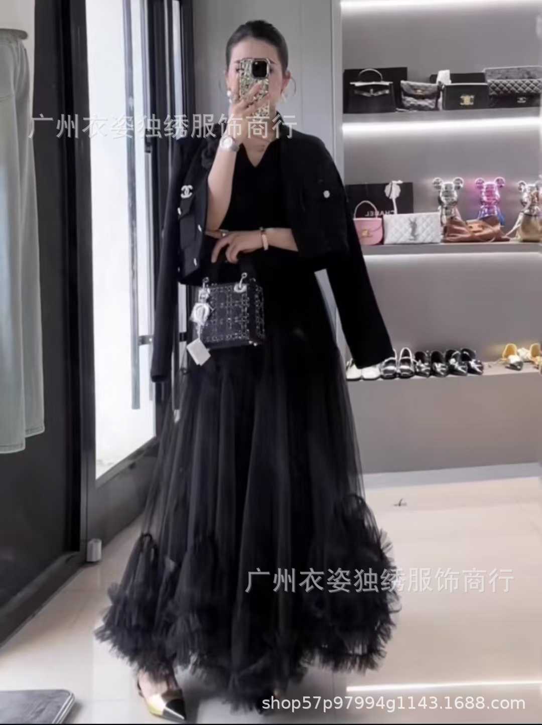 Autumn Heavy Industry Fungus Edge Splicing Large Hem Tutu Skirt High Waist A-Line Fairy Elegant Cake Skirt Mesh Skirt