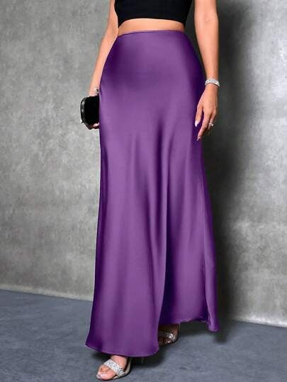 Foreign Trade Cross-Border Satin Skirt Spring and Summer New European and American Amazon Simple Imitation Silk Long Skirt Women's Clothing