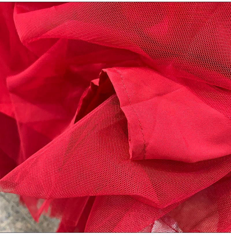 Autumn Heavy Industry Fungus Edge Splicing Large Hem Tutu Skirt High Waist A-Line Fairy Elegant Cake Skirt Mesh Skirt