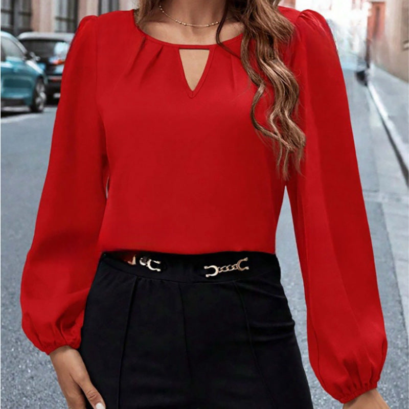 European and American Cross-Border Women's Satin Shirt Women's Export Amazon Imitation Silk Casual Pleated Long-Sleeved Top