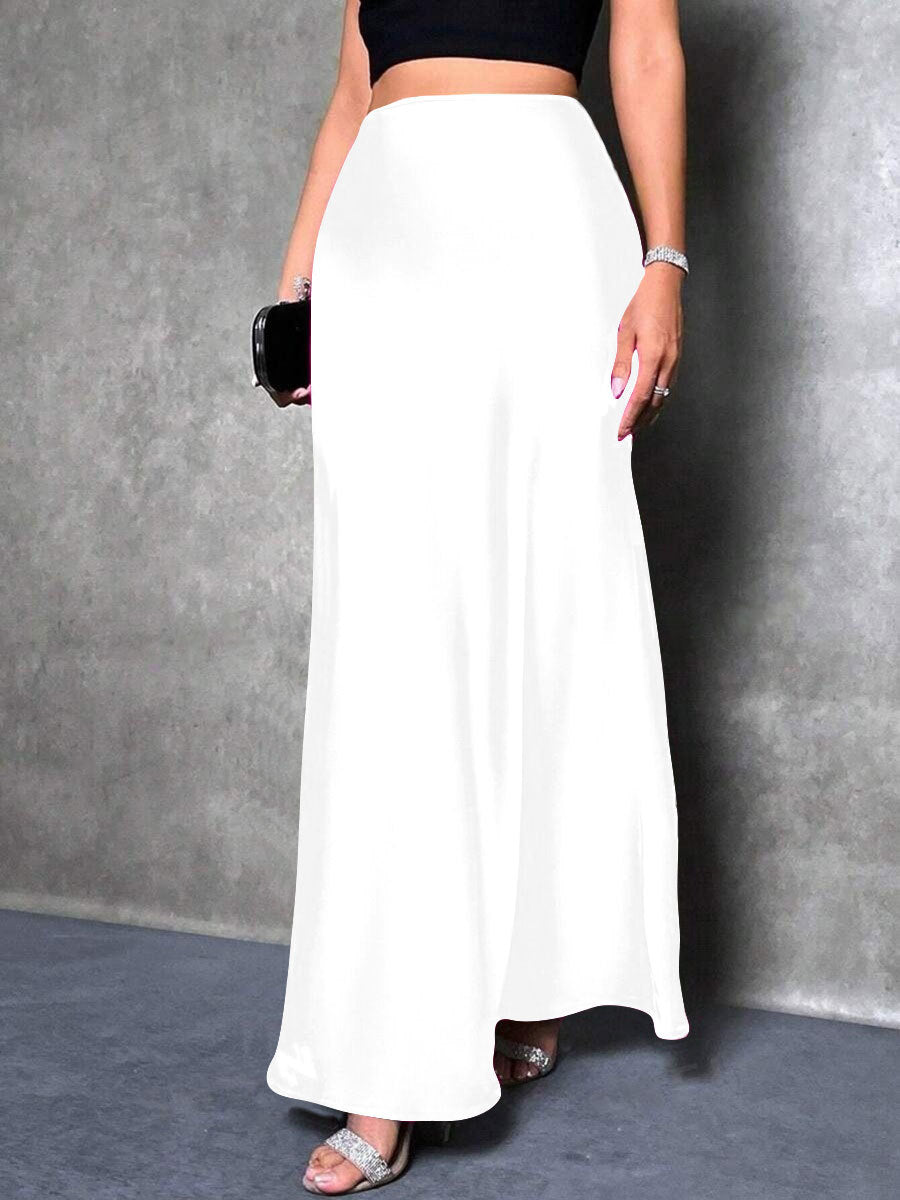 Foreign Trade Cross-Border Satin Skirt Spring and Summer New European and American Amazon Simple Imitation Silk Long Skirt Women's Clothing