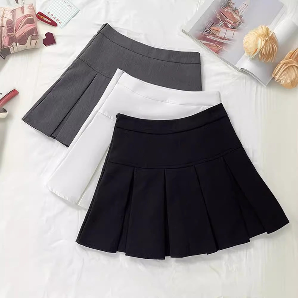 Grey Pleated Skirt Women's Spring and Autumn High Waist Skirt Design Sense Slimming All-match Anti-glare A- line Skirt 2024 New Style