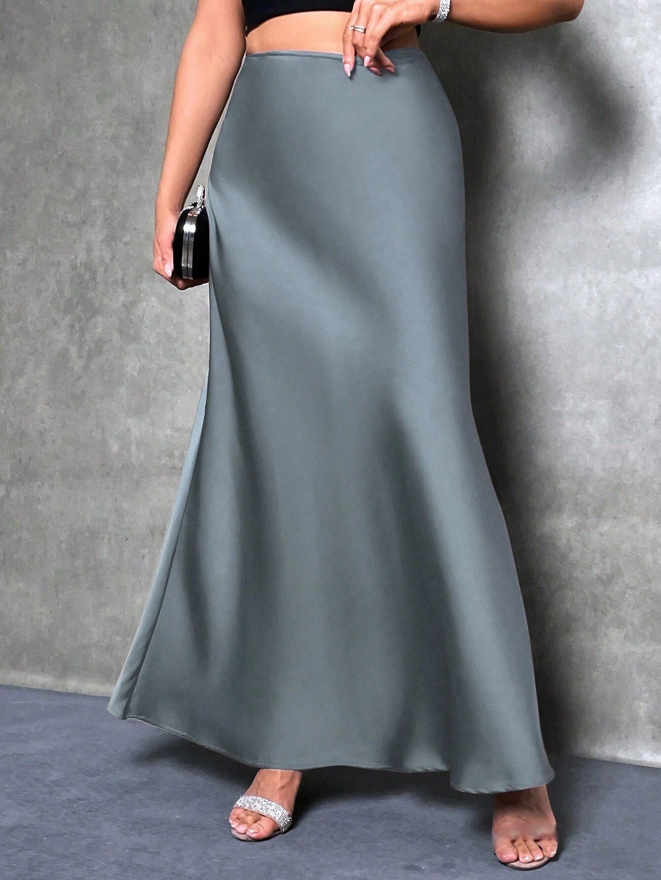 Foreign Trade Cross-Border Satin Skirt Spring and Summer New European and American Amazon Simple Imitation Silk Long Skirt Women's Clothing