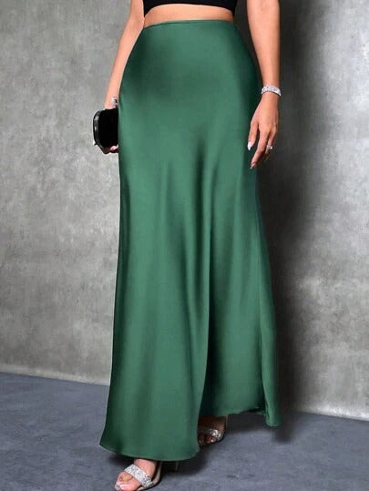 Foreign Trade Cross-Border Satin Skirt Spring and Summer New European and American Amazon Simple Imitation Silk Long Skirt Women's Clothing