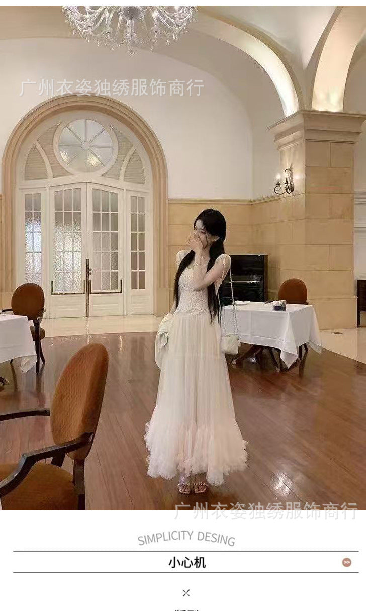 Autumn Heavy Industry Fungus Edge Splicing Large Hem Tutu Skirt High Waist A-Line Fairy Elegant Cake Skirt Mesh Skirt