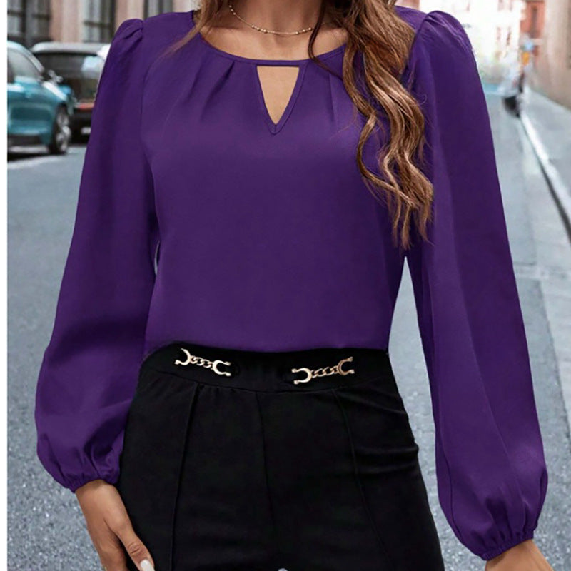 European and American Cross-Border Women's Satin Shirt Women's Export Amazon Imitation Silk Casual Pleated Long-Sleeved Top