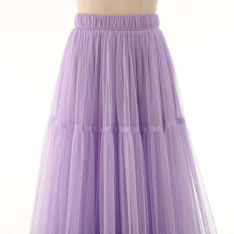 Autumn Heavy Industry Fungus Edge Splicing Large Hem Tutu Skirt High Waist A-Line Fairy Elegant Cake Skirt Mesh Skirt