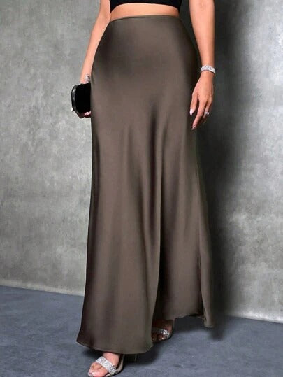 Foreign Trade Cross-Border Satin Skirt Spring and Summer New European and American Amazon Simple Imitation Silk Long Skirt Women's Clothing