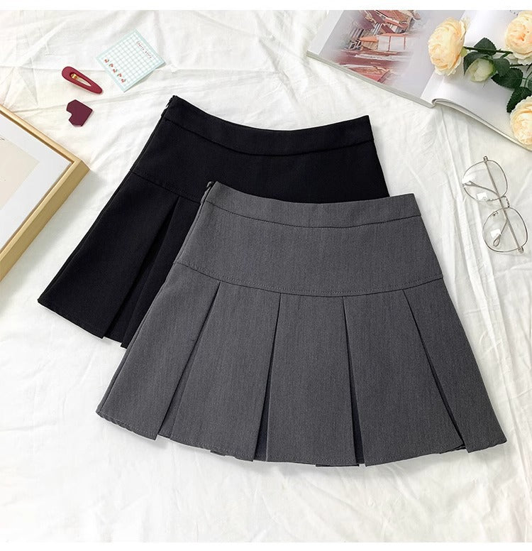 Grey Pleated Skirt Women's Spring and Autumn High Waist Skirt Design Sense Slimming All-match Anti-glare A- line Skirt 2024 New Style