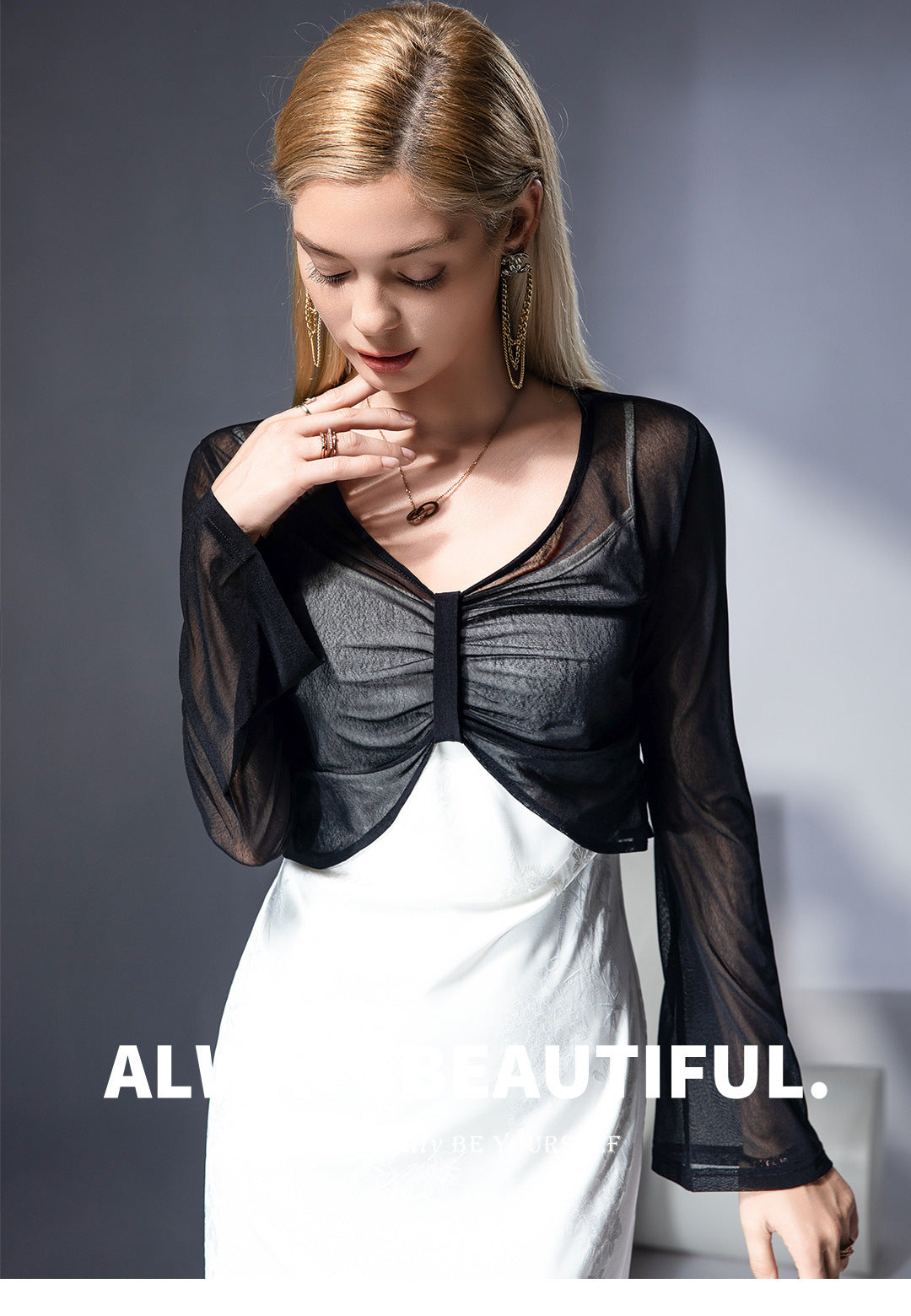 Designed Thin Mesh Blouse Spring and Summer Outer Top