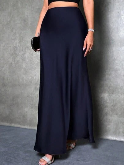 Foreign Trade Cross-Border Satin Skirt Spring and Summer New European and American Amazon Simple Imitation Silk Long Skirt Women's Clothing