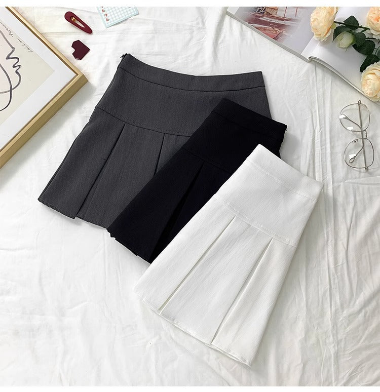 Grey Pleated Skirt Women's Spring and Autumn High Waist Skirt Design Sense Slimming All-match Anti-glare A- line Skirt 2024 New Style