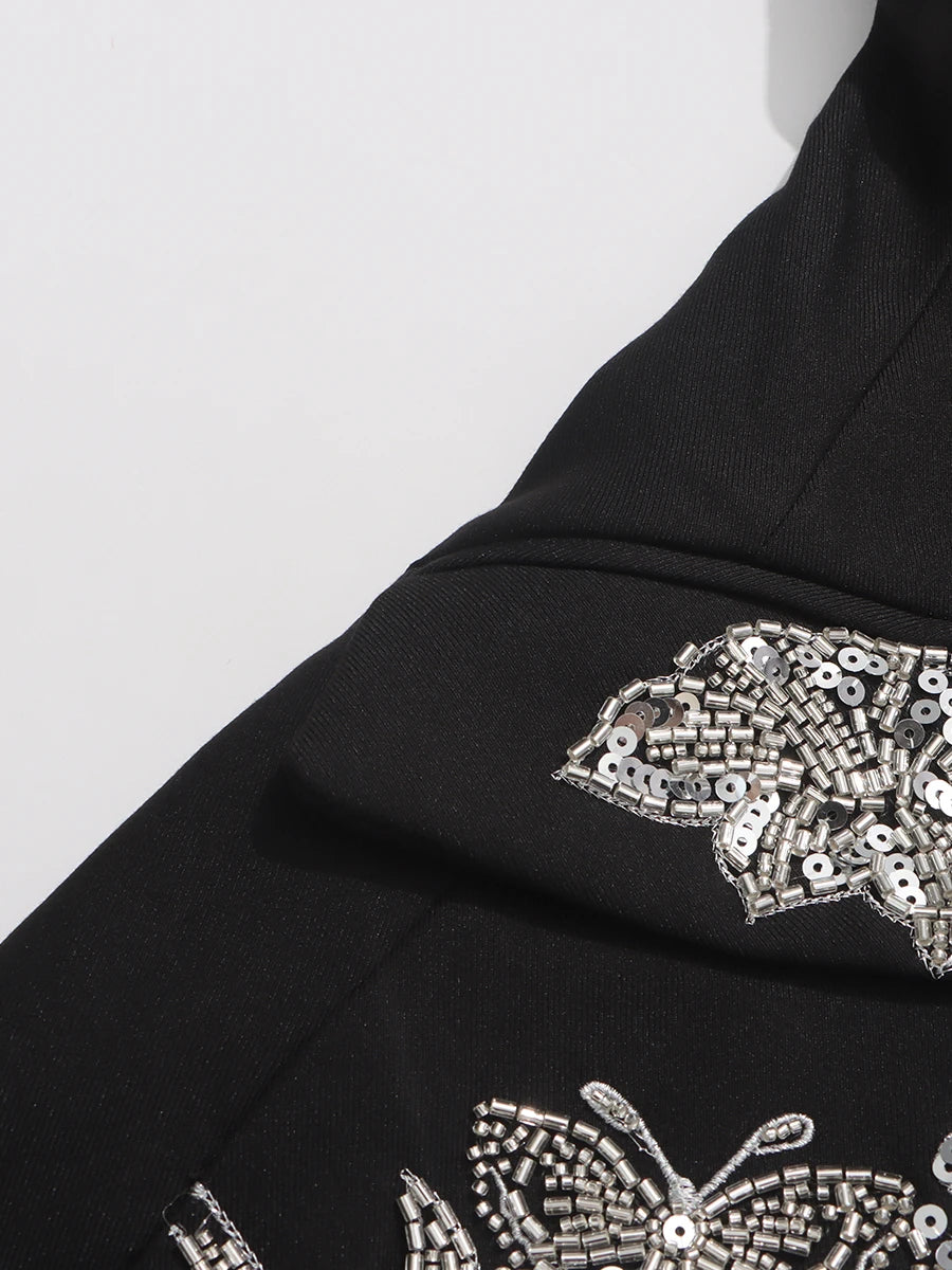 TWOTWINSTYLE Fashion Spliced Beading Temperament Blazers for Women Lapel Long Sleeves Tunic Elegant Blazer Female Clothing New