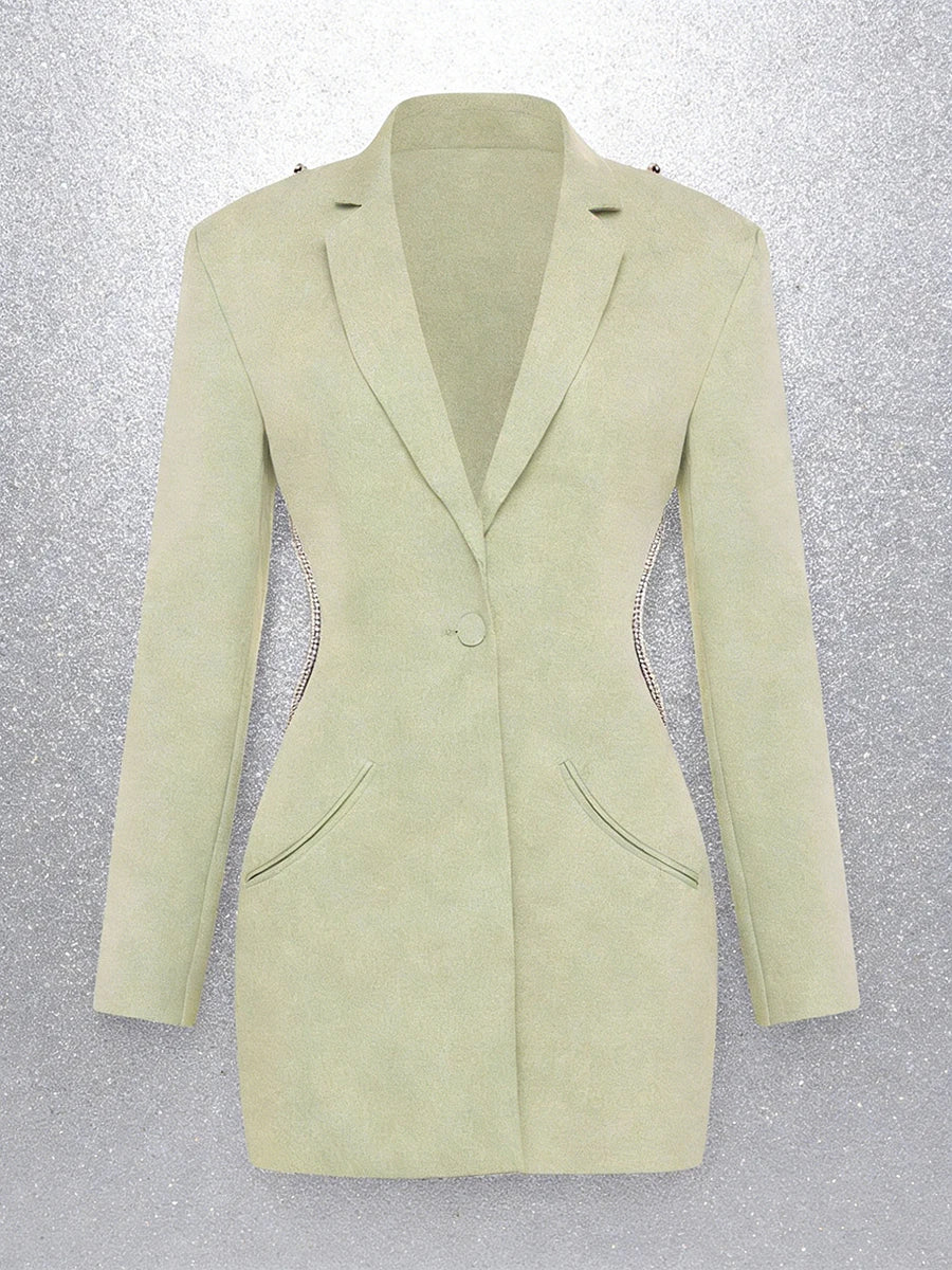 TWOTWINSTYLE Solid Slimming Spliced Bead Fashion Blazers for Women Lapel Long Sleeves Backless Sexy Blazer Female Autumn Clothes