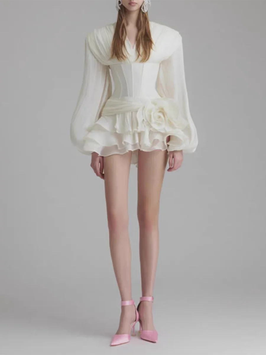 The Rosamund Ruffle Appliqué Mini Dress from the After Dark at Lavishly Me