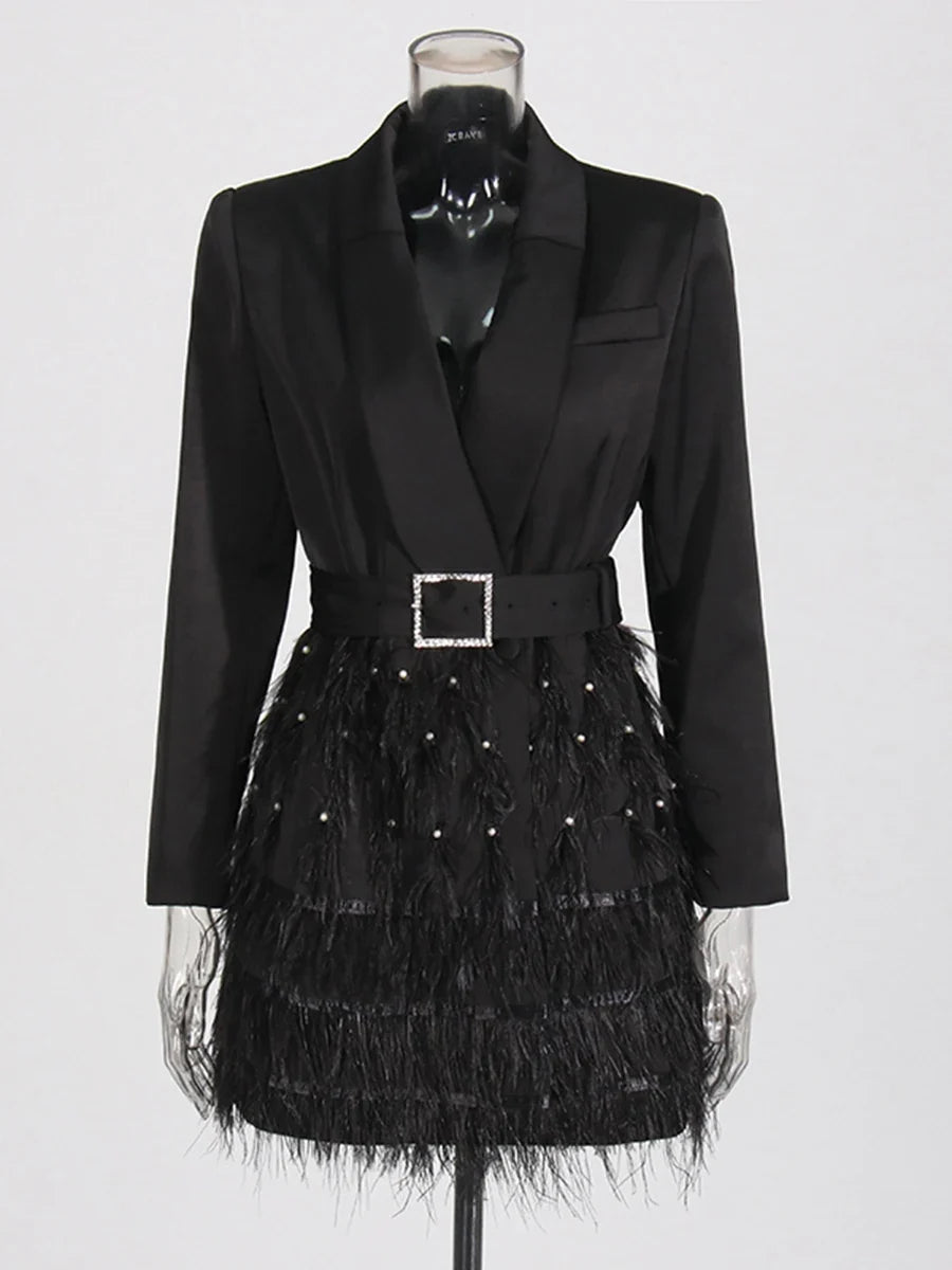 The Bianca Feather-Cuff Blazer Dress from the Boss Energy at Lavishly Me