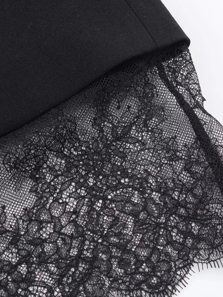 TWOTWINSTYLE Solid Loose Spliced Lace Elegant Blazers for Women Lapel Long Sleeves Temperament Blazer Female Autumn Clothing New