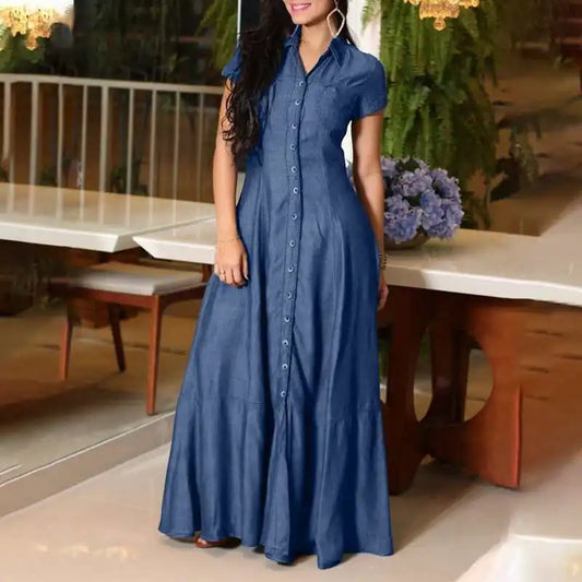 The Savannah Ruffle Denim Maxi from the Denim Edit at Lavishly Me