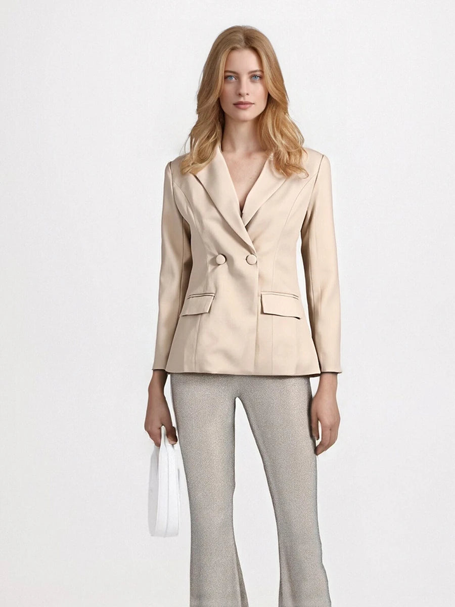 TWOTWINSTYLE Solid Spliced Double Breasted Basics Blazers for Women Lapel Long Sleeves Temperament Blazer Female Clothing New