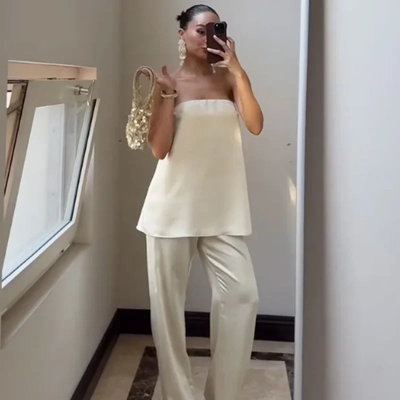 The Champagne Satin Pant Set