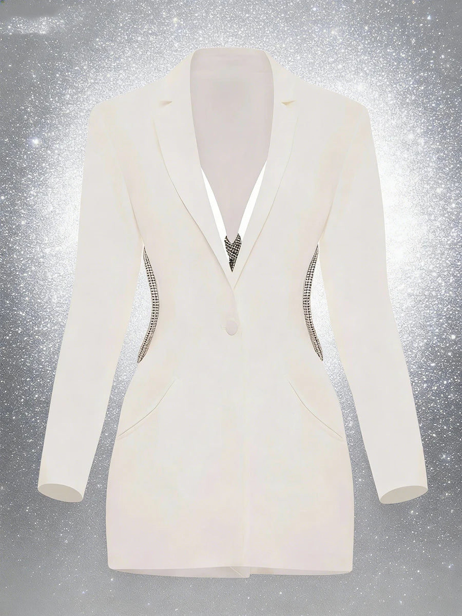 TWOTWINSTYLE Solid Slimming Spliced Bead Fashion Blazers for Women Lapel Long Sleeves Backless Sexy Blazer Female Autumn Clothes