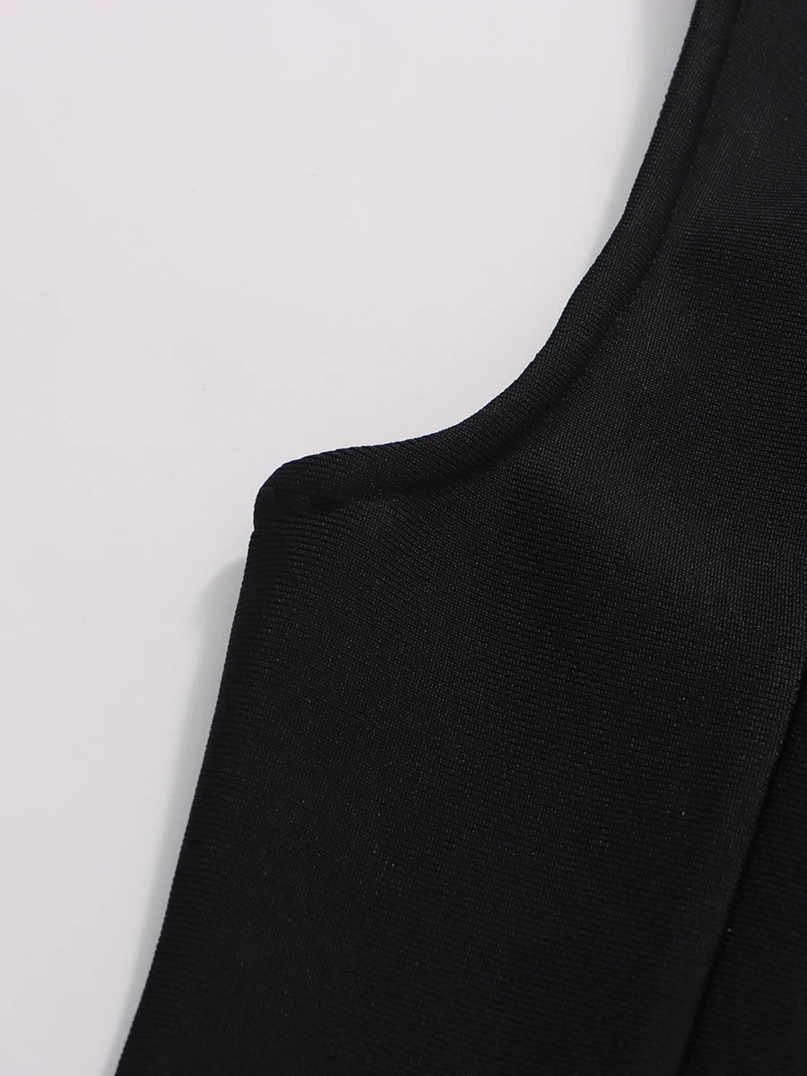 TWOTWINSTYLE Solid Slimming Temperament Dresses for Women Round Neck Sleeveless Patchwork Diamonds Dress Female Fashion Clothes
