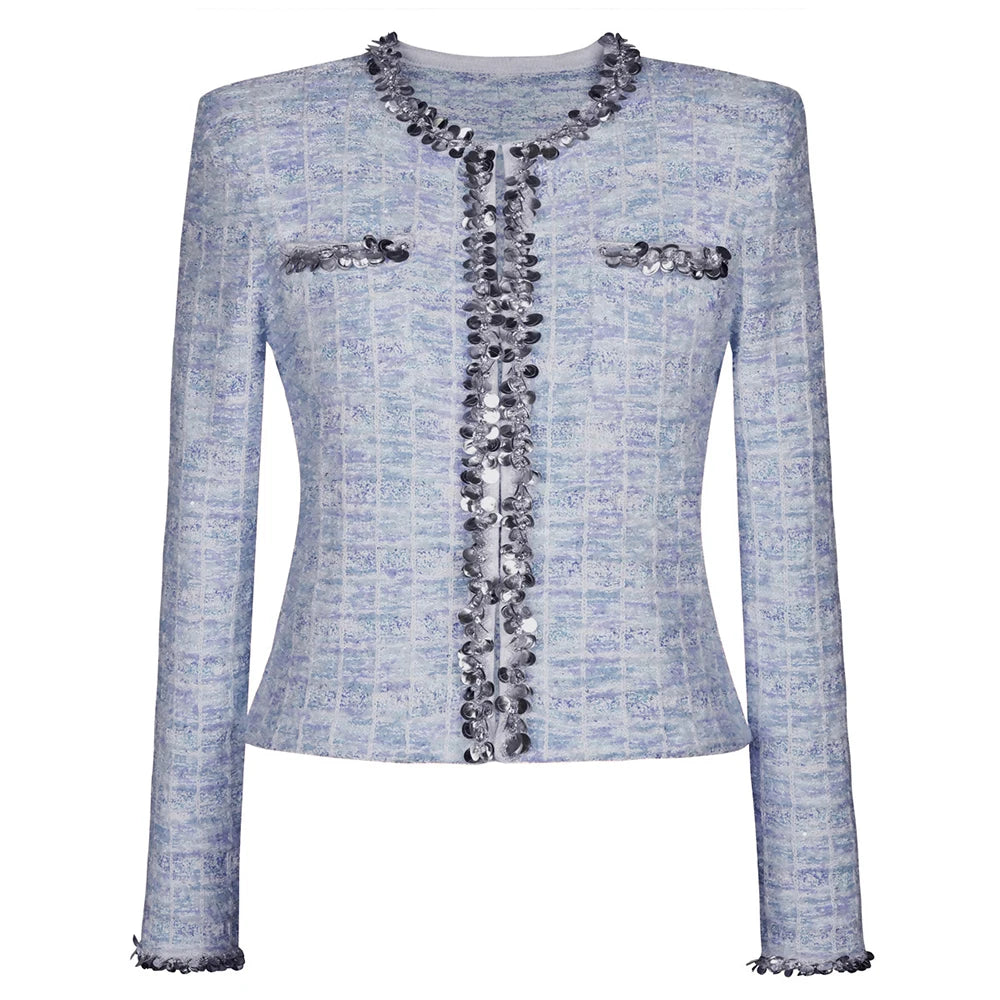 TWOTWINSTYLE Two Piece Sets for Women Round Neck Long Sleeves Spliced Diamonds Top High Waist Patchwork Pockets Skirt Female New