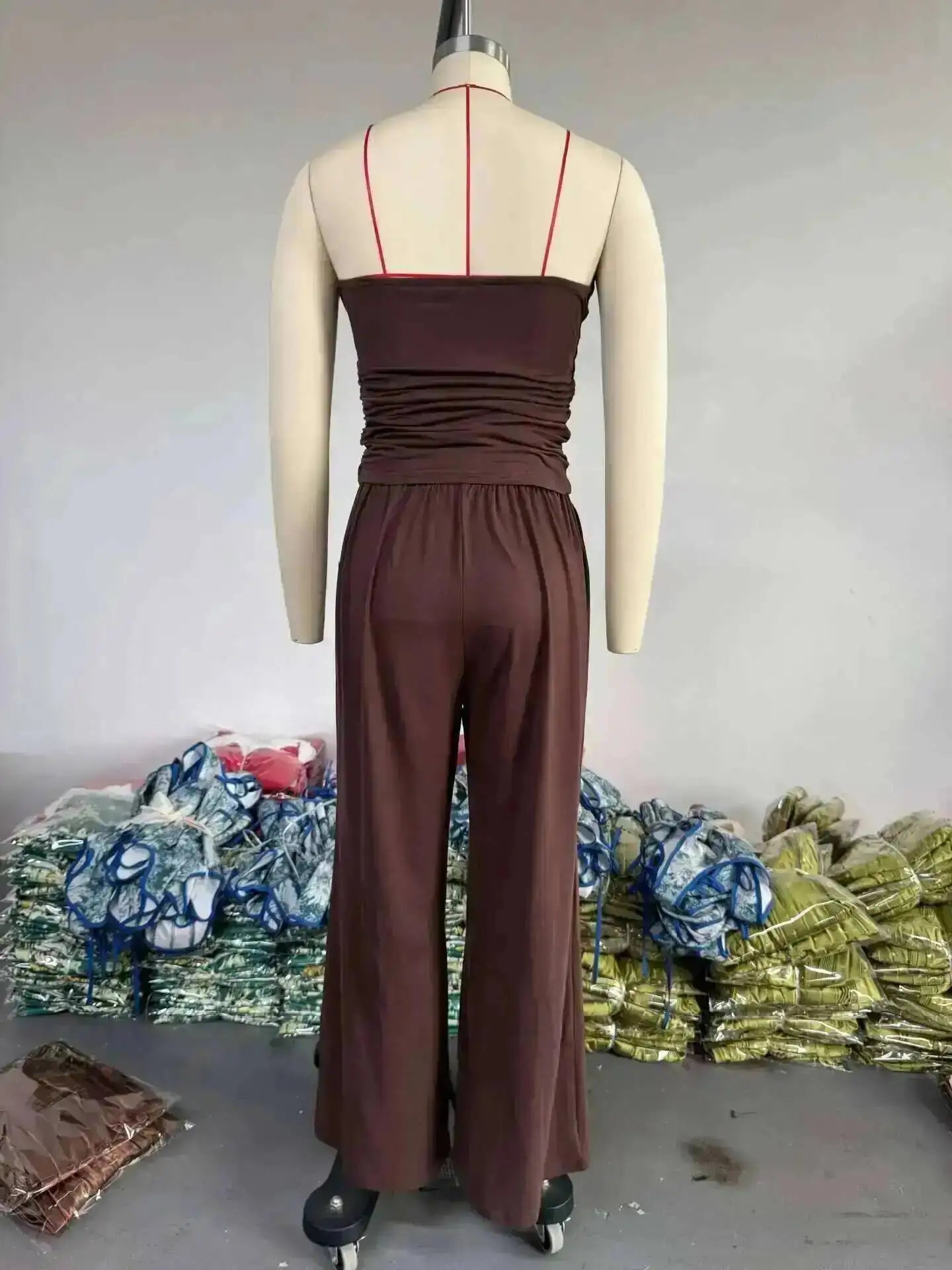 LGRQ Women's Clothing 2026 Summer New Casual Strapless Vest Long Cardigan Wide-Leg Pants Three-Piece Set