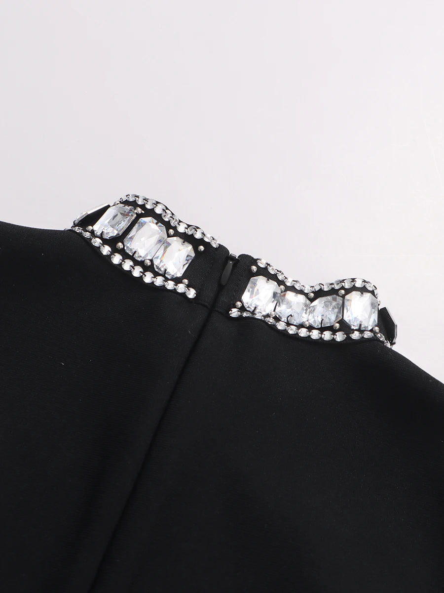 TWOTWINSTYLE Solid Slimming Temperament Dresses for Women Round Neck Sleeveless Patchwork Diamonds Dress Female Fashion Clothes