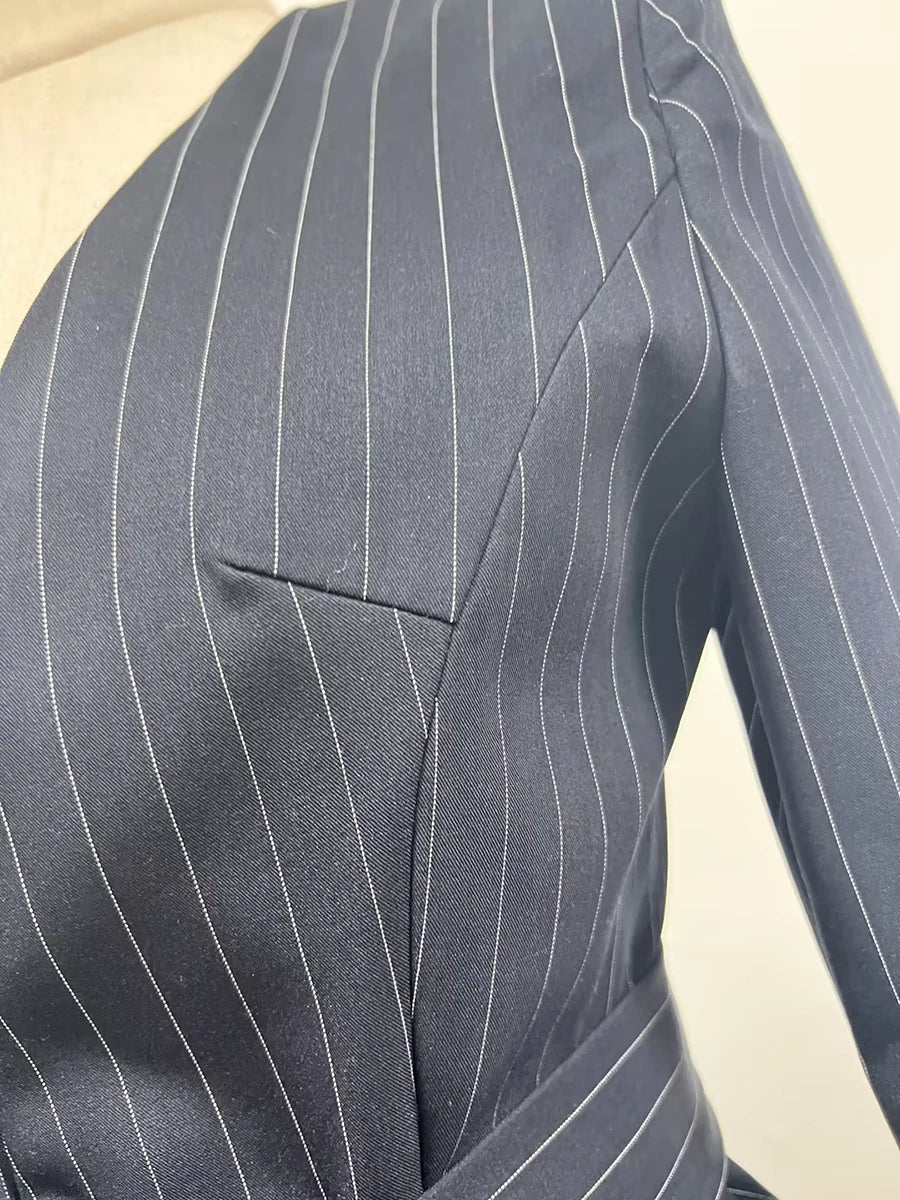 TWOTWINSTYLE Slimming Temperament Blazers for Women Lapel Long Sleeve Patchwork Striped Tunic Fashion Coats Female Clothing New