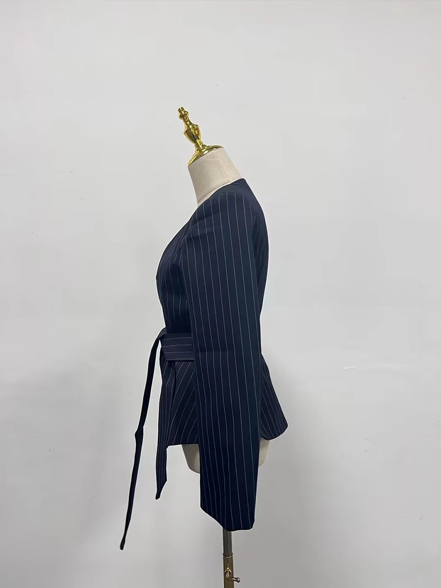 TWOTWINSTYLE Slimming Temperament Blazers for Women Lapel Long Sleeve Patchwork Striped Tunic Fashion Coats Female Clothing New