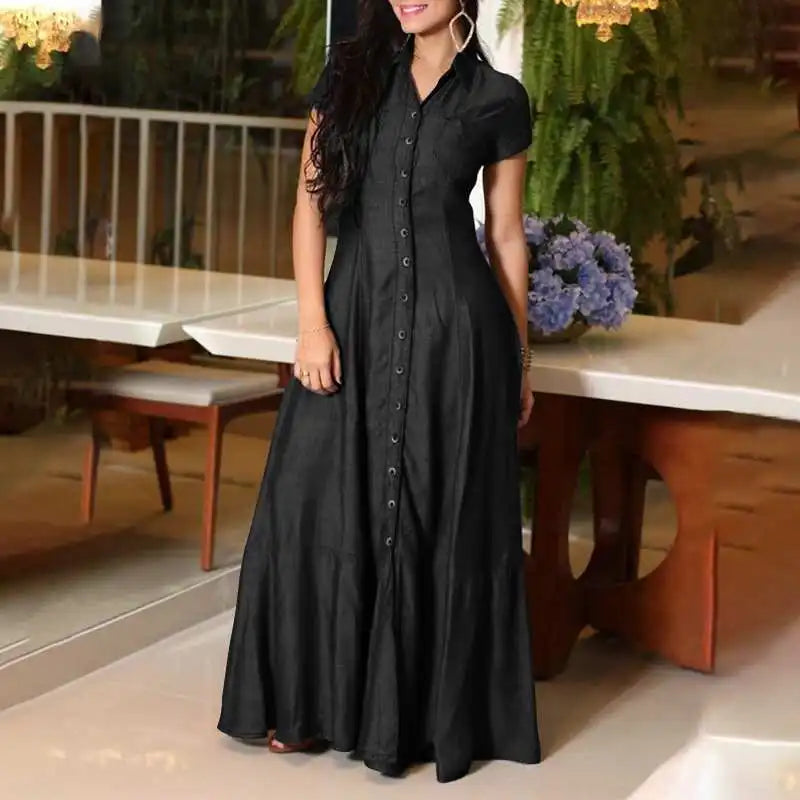 The Savannah Ruffle Denim Maxi