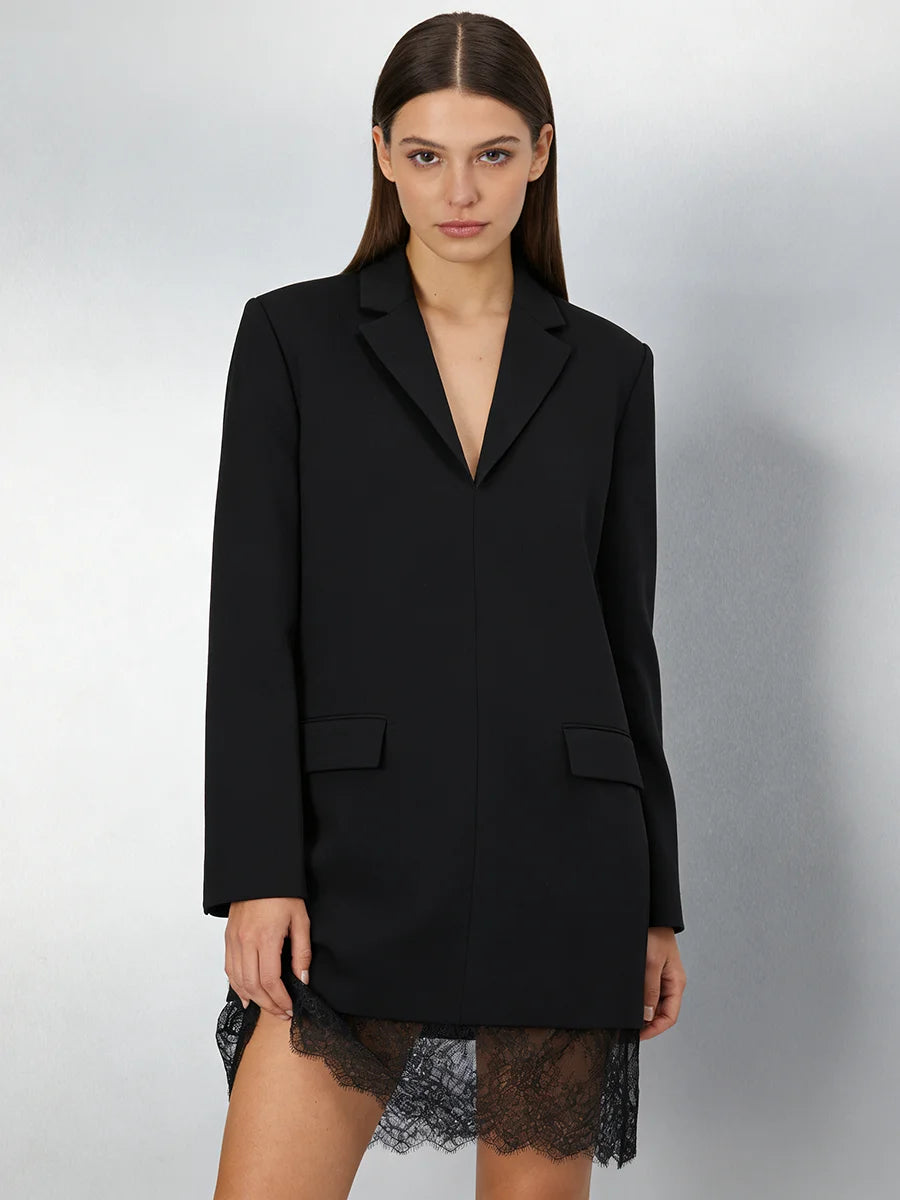 TWOTWINSTYLE Solid Loose Spliced Lace Elegant Blazers for Women Lapel Long Sleeves Temperament Blazer Female Autumn Clothing New